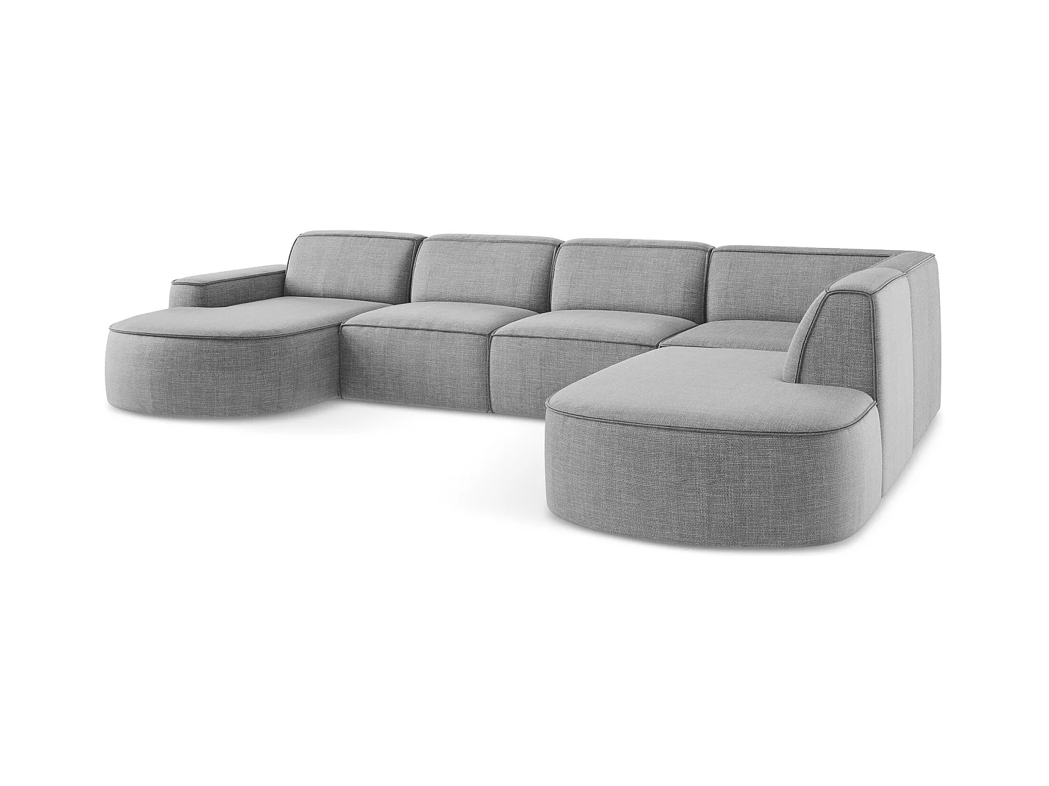 Canapé panoramique 5 places modulaire en tissu texturé - gris clair - OMAO