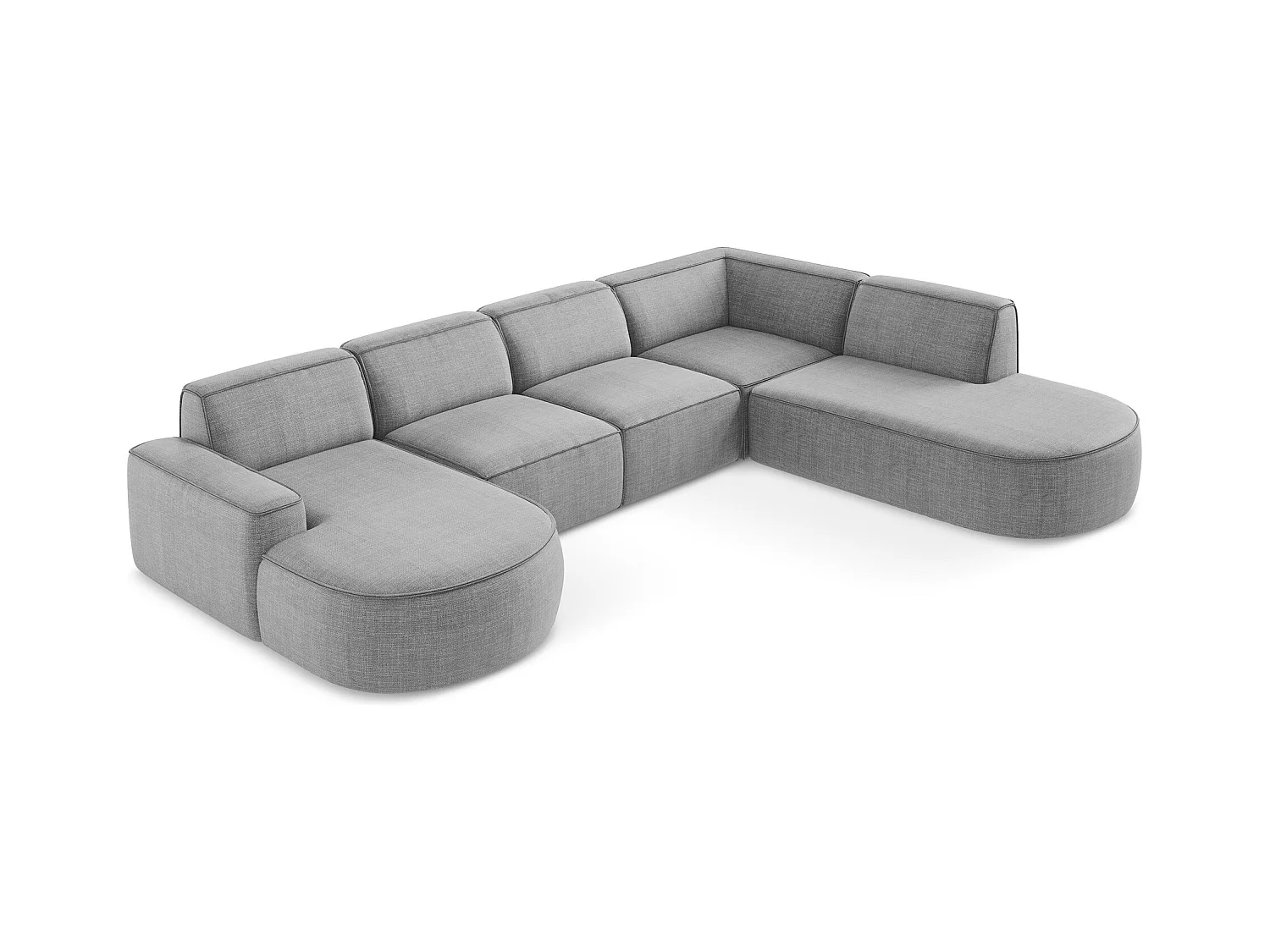 Canapé panoramique 5 places modulaire en tissu texturé - gris clair - OMAO