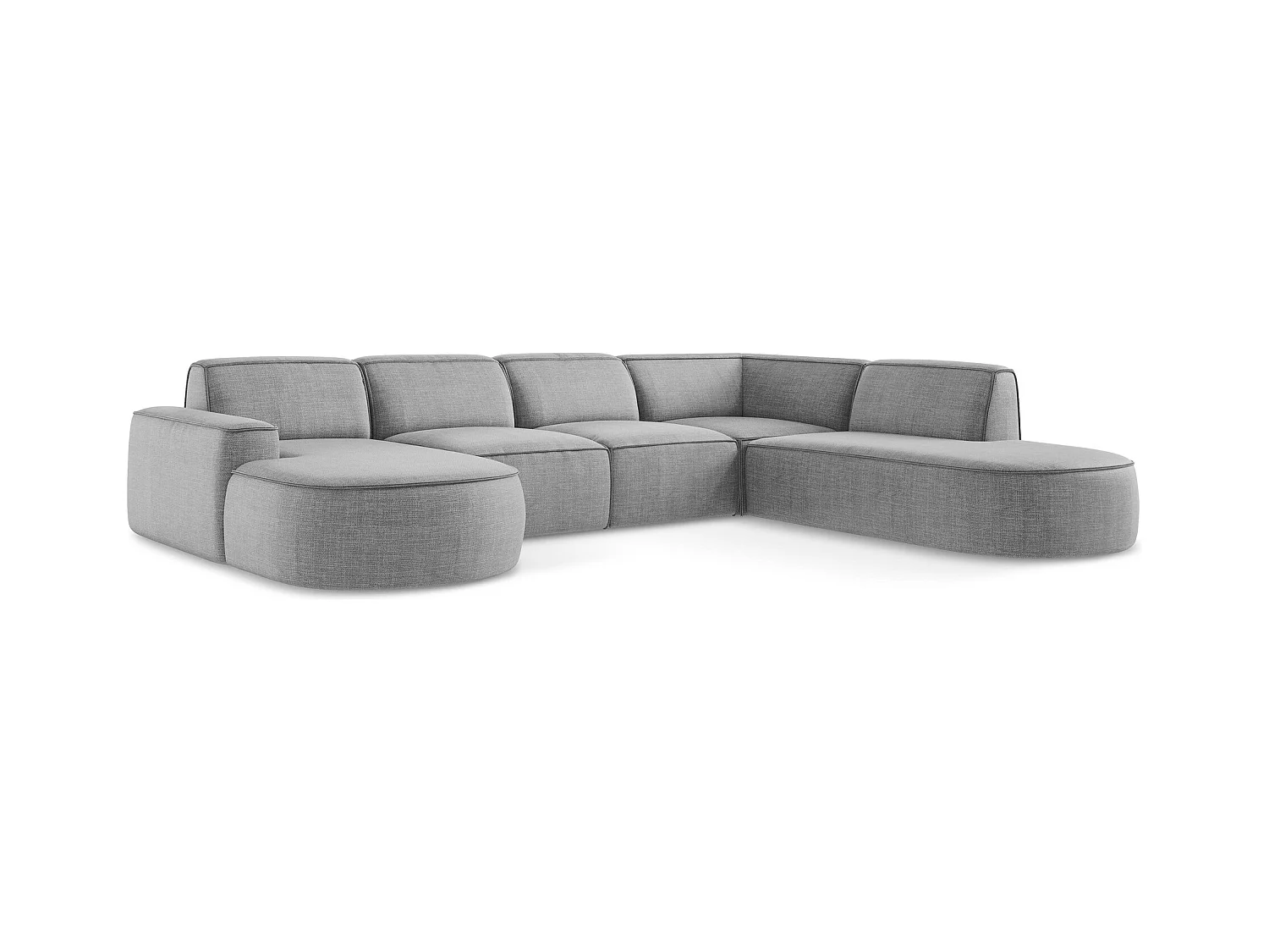 Canapé panoramique 5 places modulaire en tissu texturé - gris clair - OMAO