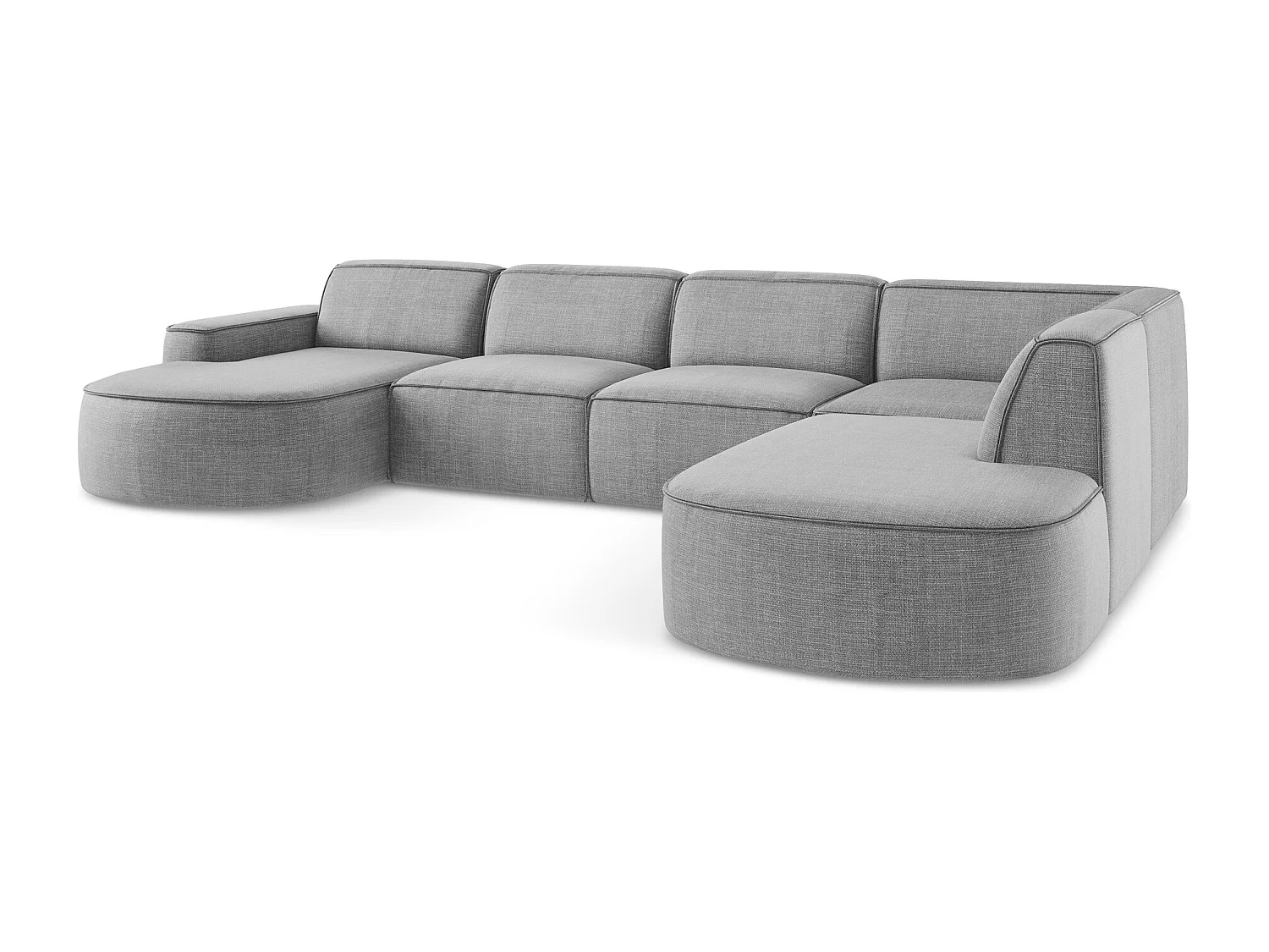 Canapé panoramique 5 places modulaire en tissu texturé - gris clair - OMAO