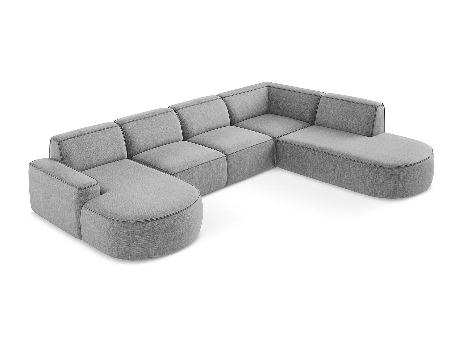 Canapé panoramique 5 places modulaire en tissu texturé - gris clair - OMAO
