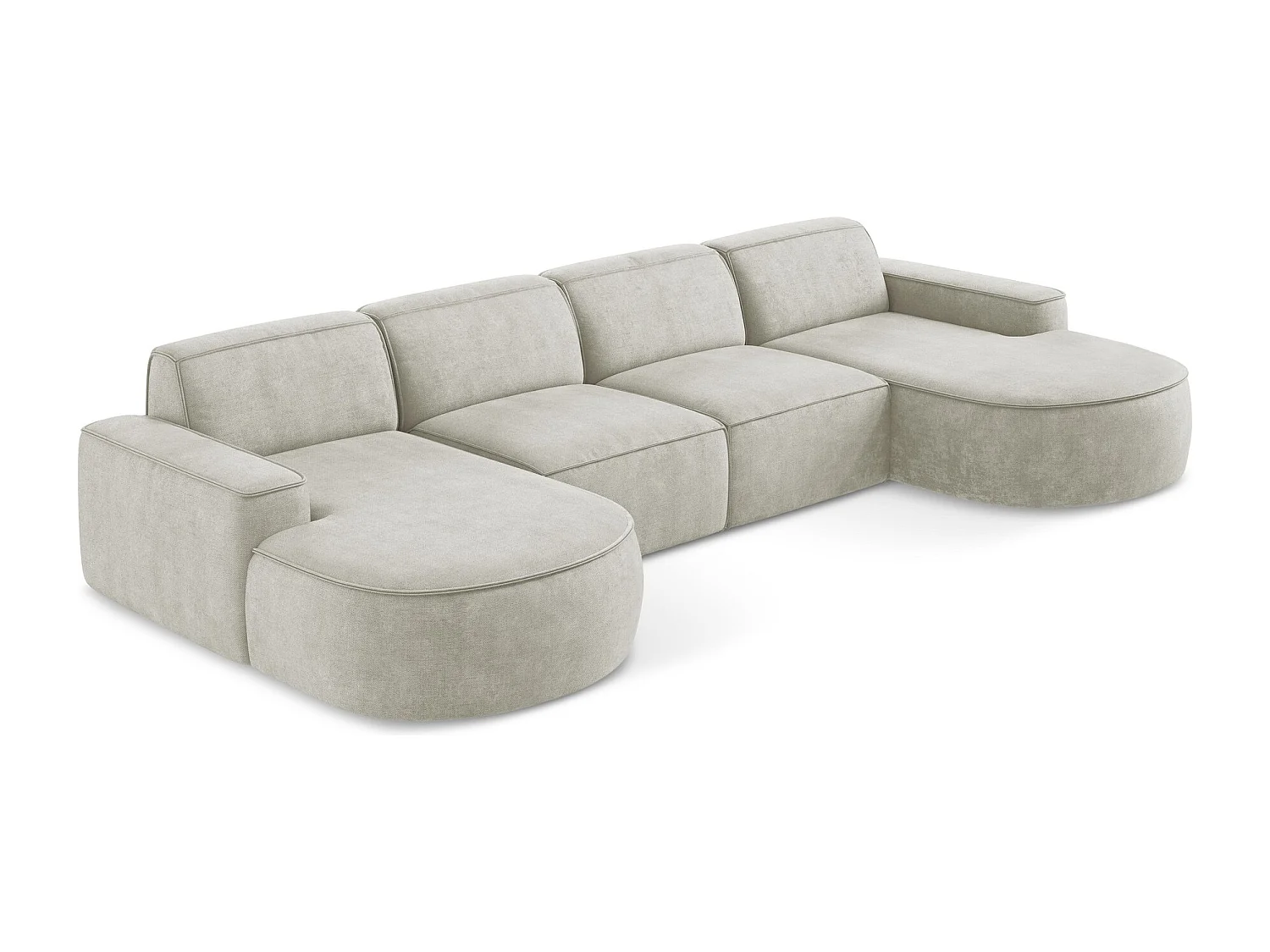 Canapé panoramique 4 places modulaire en tissu chenille - perle - OMAO