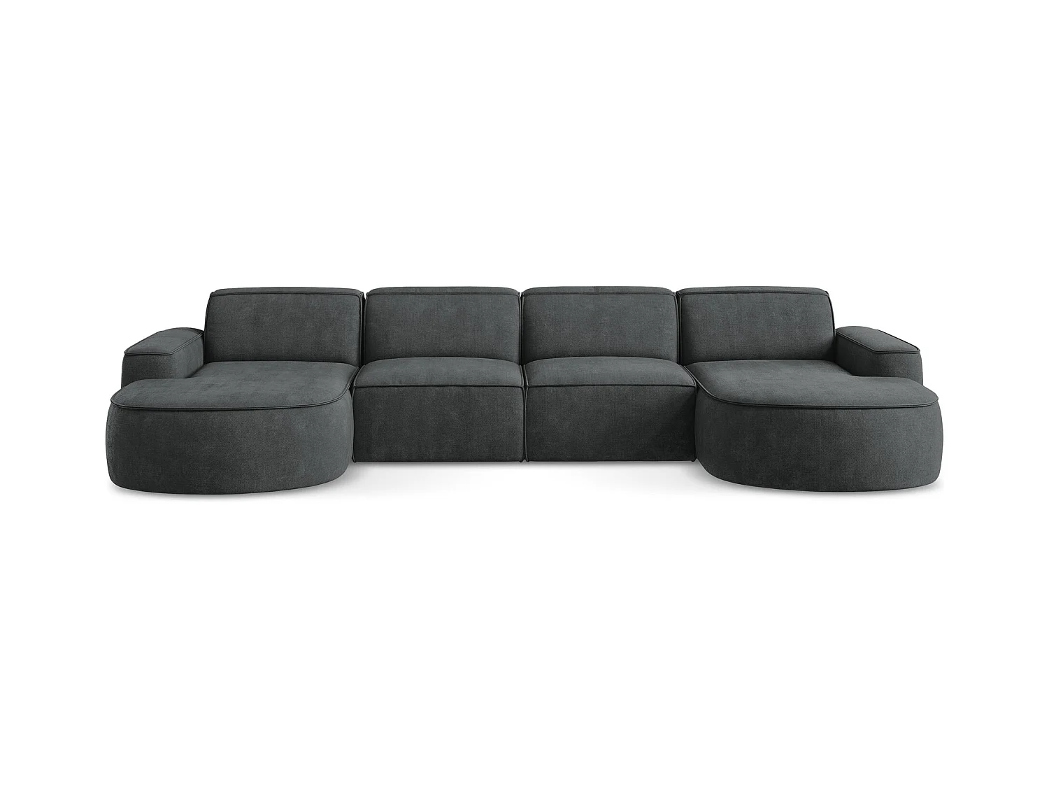 Canapé panoramique 4 places modulaire en tissu chenille - gris foncé - OMAO