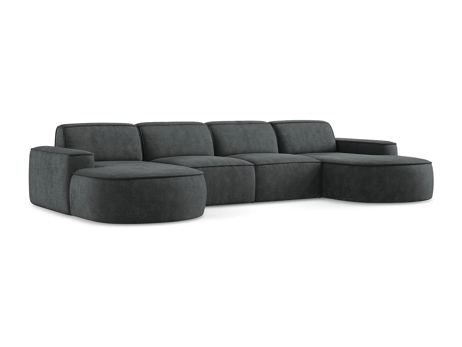 Canapé panoramique 4 places modulaire en tissu chenille - gris foncé - OMAO