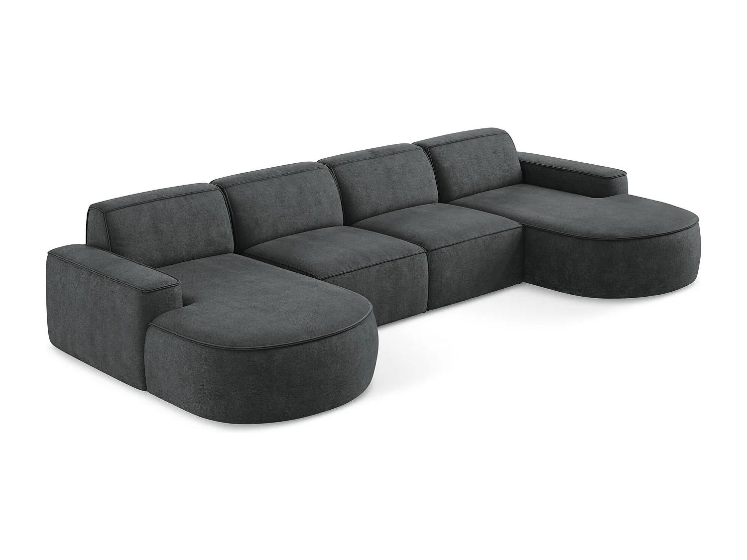 Canapé panoramique 4 places modulaire en tissu chenille - gris foncé - OMAO