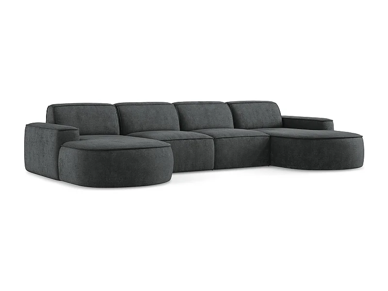 Modulaire panoramische bank van donkergrijs chenille stof - OMAO