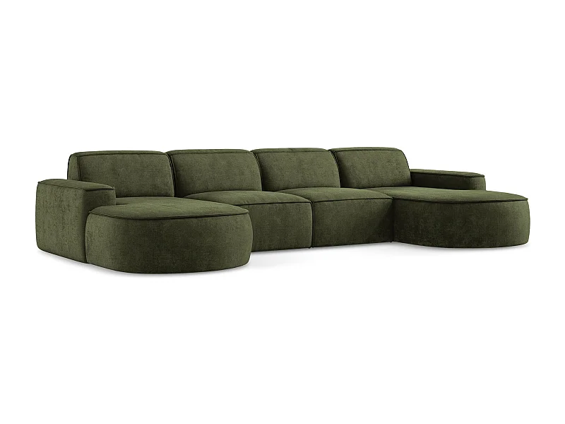 Sofa modułowa panoramiczna - z tkaniny szenilowej - oliwkowy - OMAO