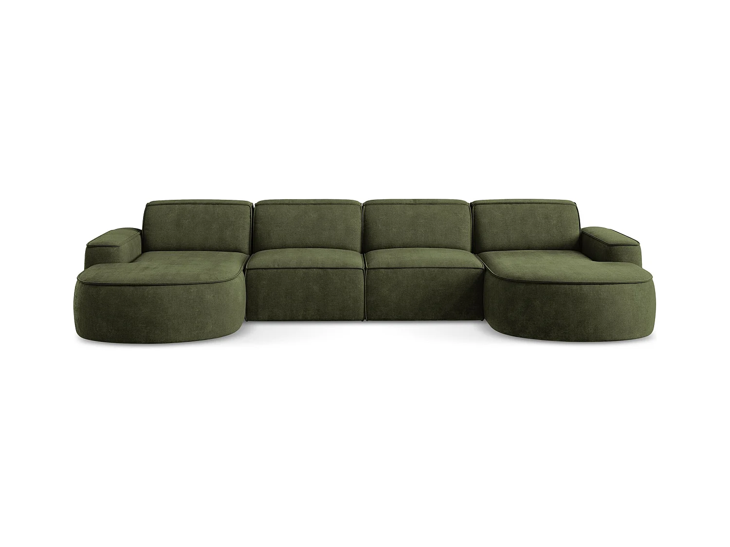 Canapé panoramique 4 places modulaire en tissu chenille - olive - OMAO