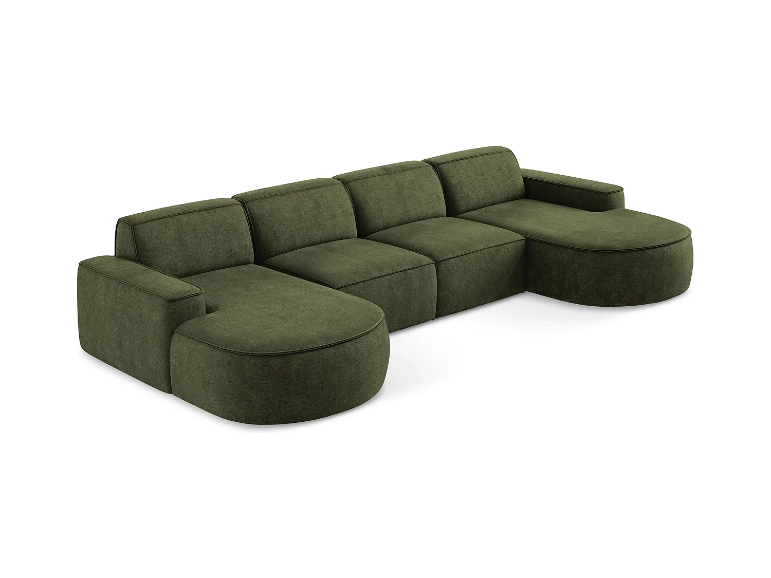 Canapé panoramique 4 places modulaire en tissu chenille - olive - OMAO
