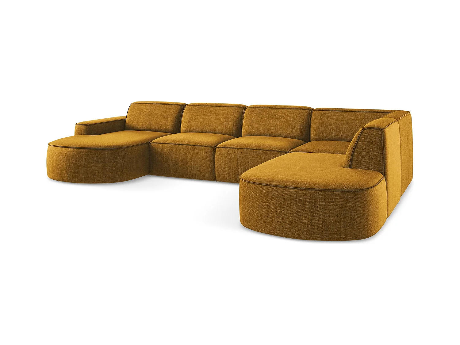 Canapé panoramique 5 places modulaire en tissu texturé - moutarde - OMAO