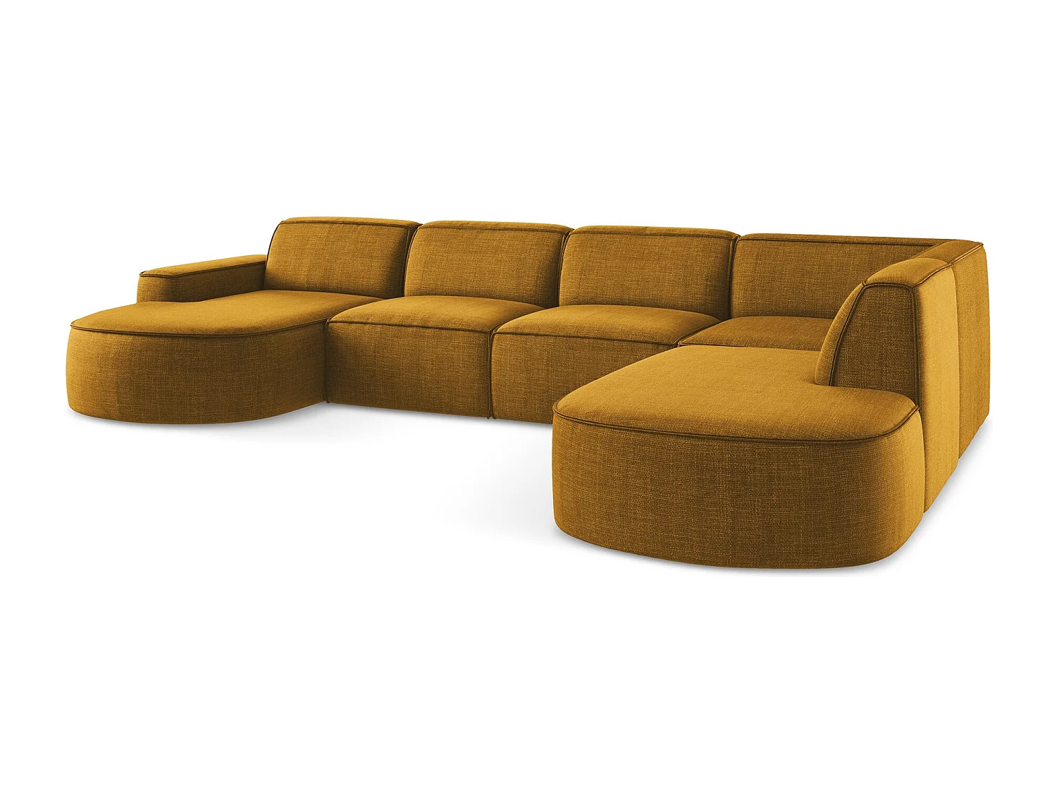 Canapé panoramique 5 places modulaire en tissu texturé - moutarde - OMAO