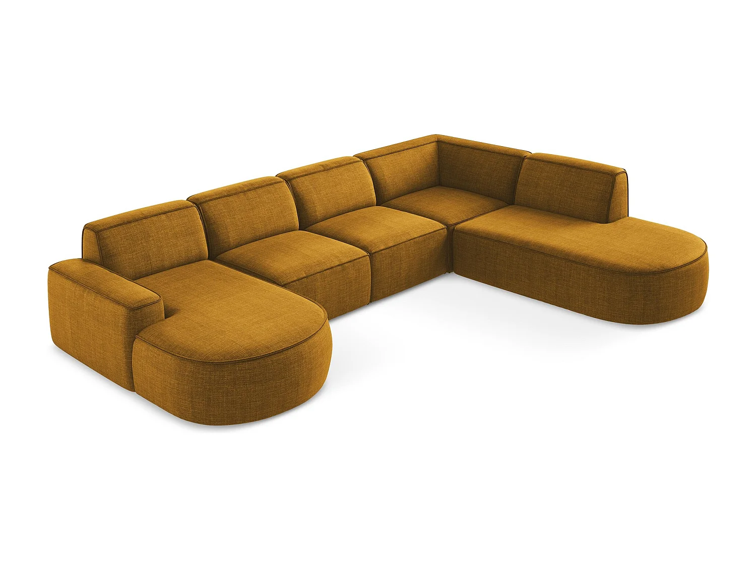 Canapé panoramique 5 places modulaire en tissu texturé - moutarde - OMAO