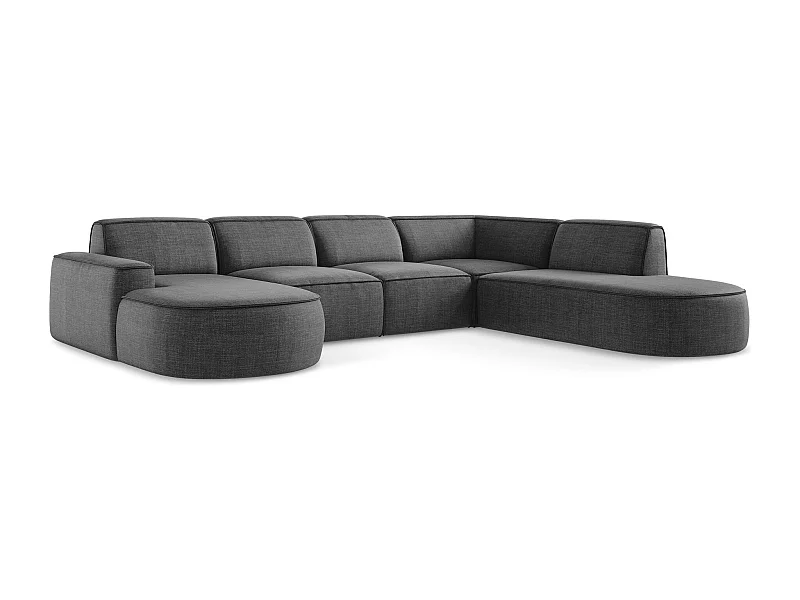 Sofa modułowa panoramiczna - z tkaniny strukturalnej - ciemny szary - OMAO