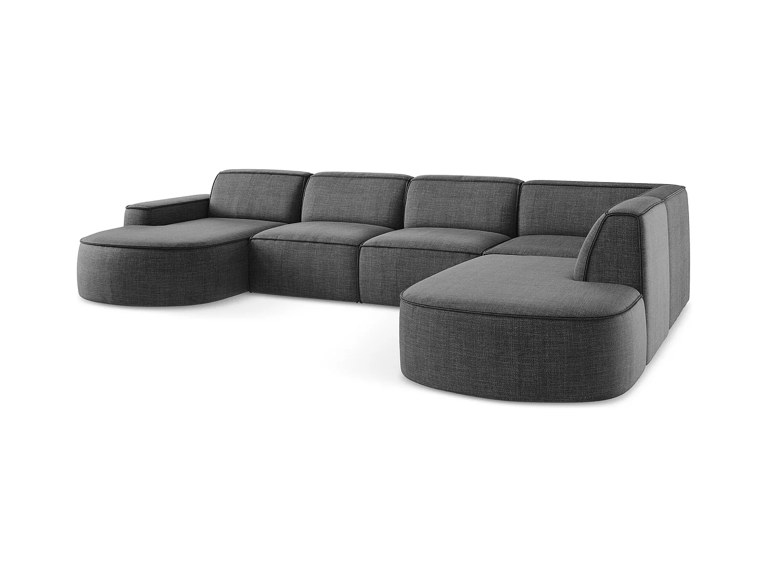 Canapé panoramique 5 places modulaire en tissu texturé - gris foncé - OMAO