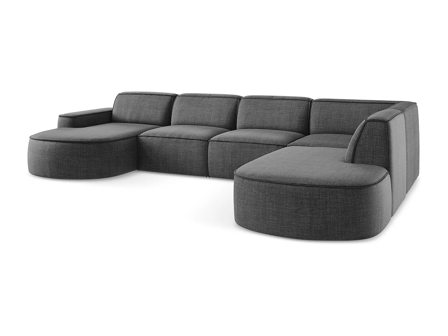 Canapé panoramique 5 places modulaire en tissu texturé - gris foncé - OMAO