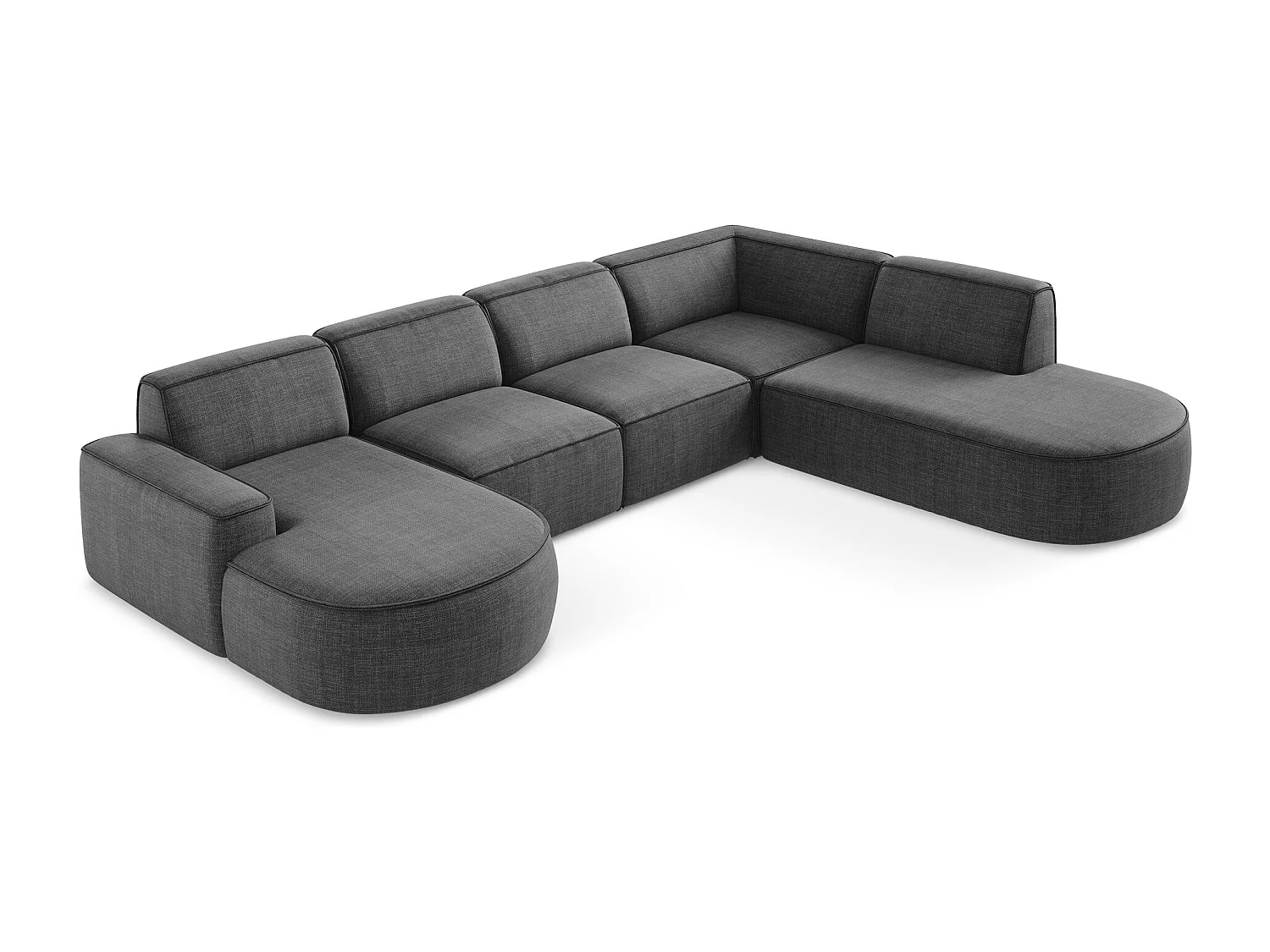 Canapé panoramique 5 places modulaire en tissu texturé - gris foncé - OMAO