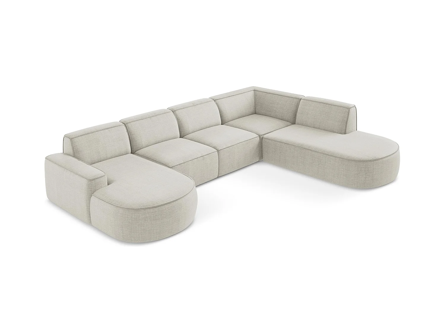 Canapé panoramique 5 places modulaire en tissu texturé - beige clair - OMAO