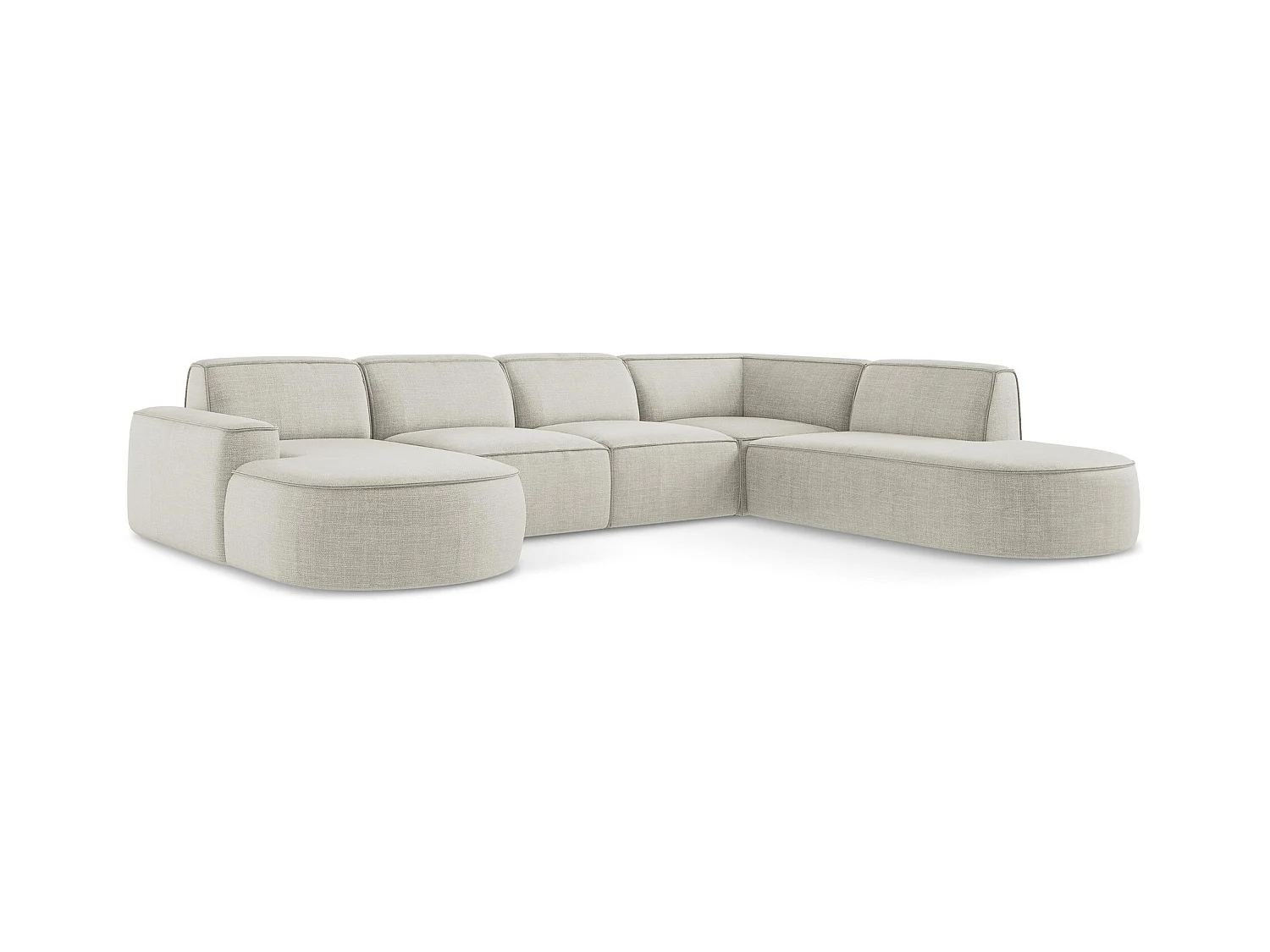 Canapé panoramique 5 places modulaire en tissu texturé - beige clair - OMAO