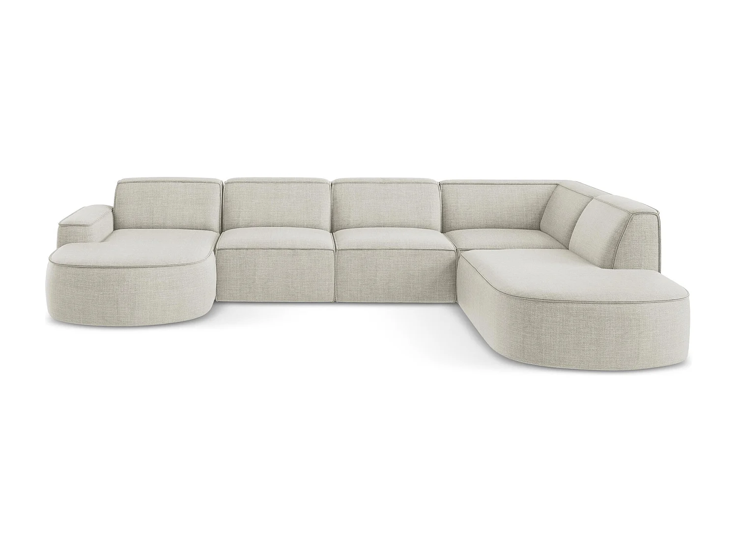Canapé panoramique 5 places modulaire en tissu texturé - beige clair - OMAO