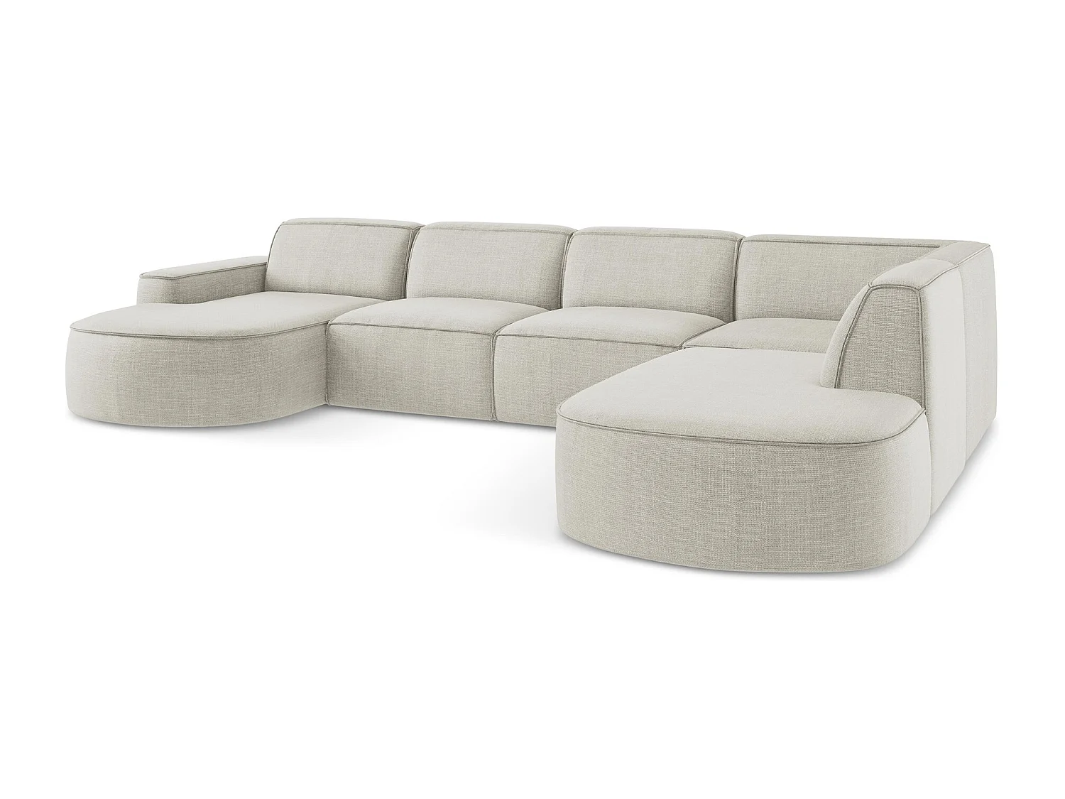 Canapé panoramique 5 places modulaire en tissu texturé - beige clair - OMAO