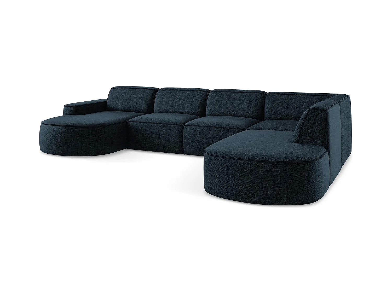 Canapé panoramique 5 places modulaire en tissu texturé - bleu royal - OMAO