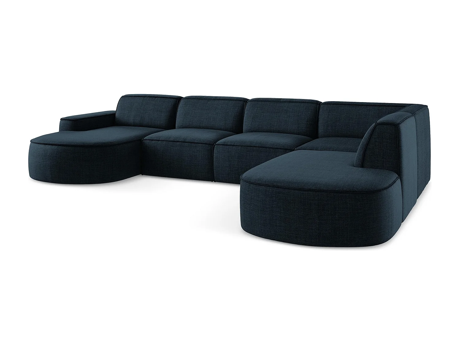 Canapé panoramique 5 places modulaire en tissu texturé - bleu royal - OMAO