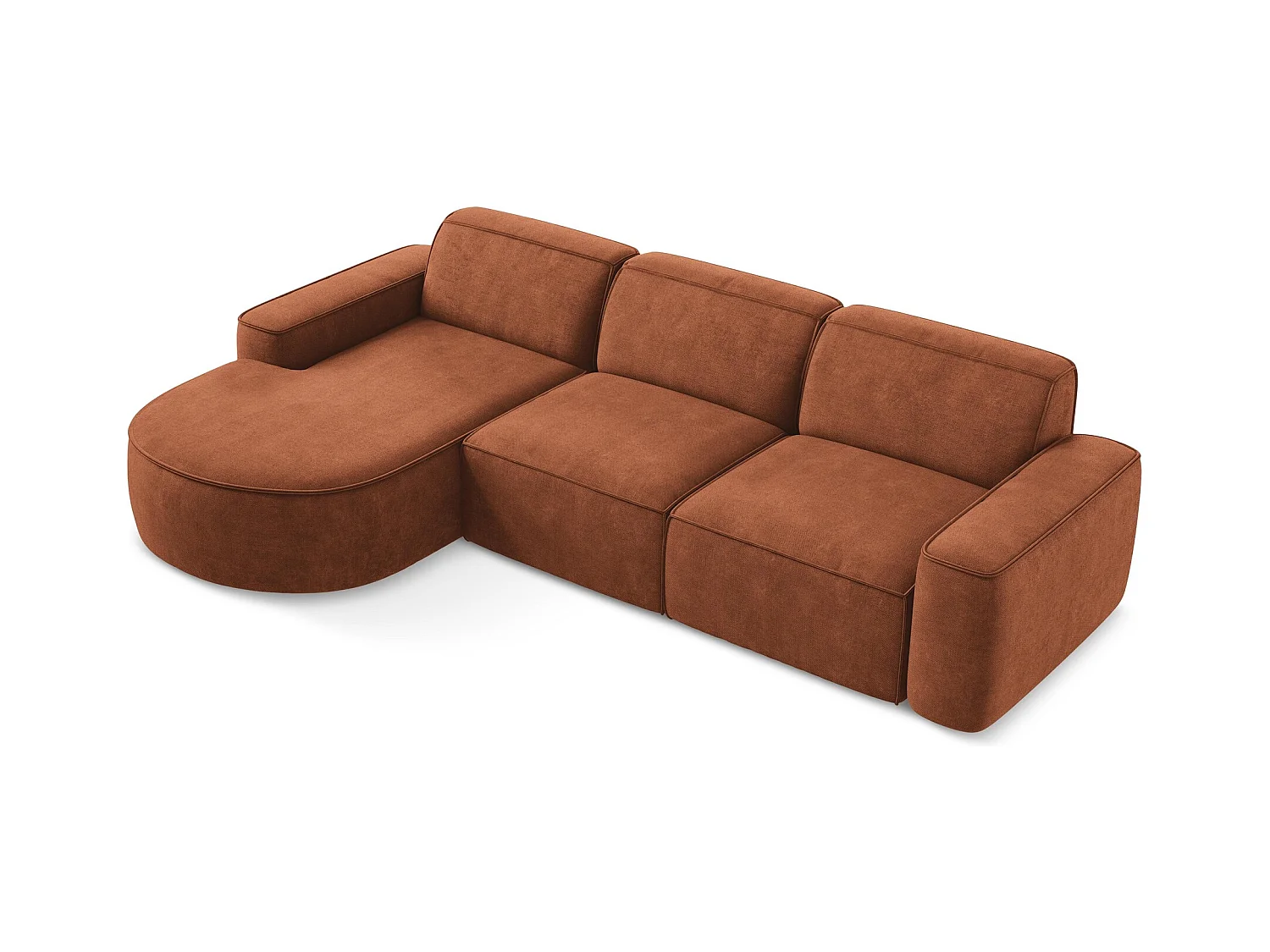 Canapé d'angle 3 places modulaire gauche en tissu chenille - terre cuite - OMAO