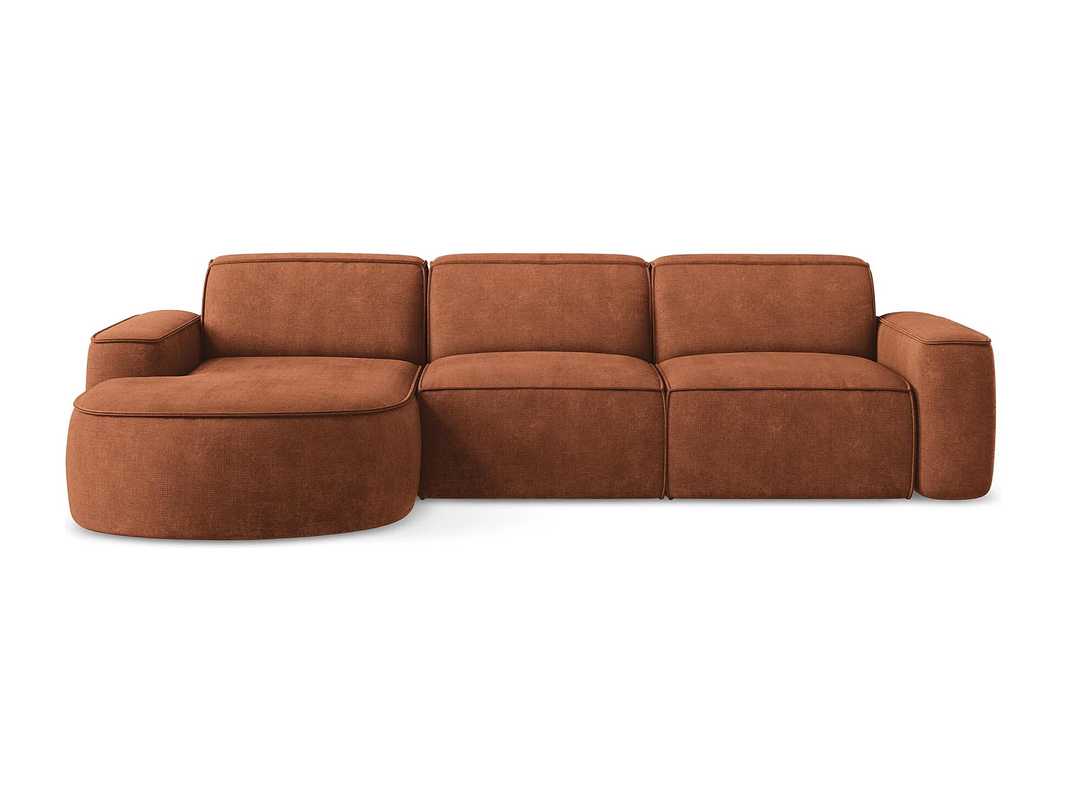 Canapé d'angle 3 places modulaire gauche en tissu chenille - terre cuite - OMAO