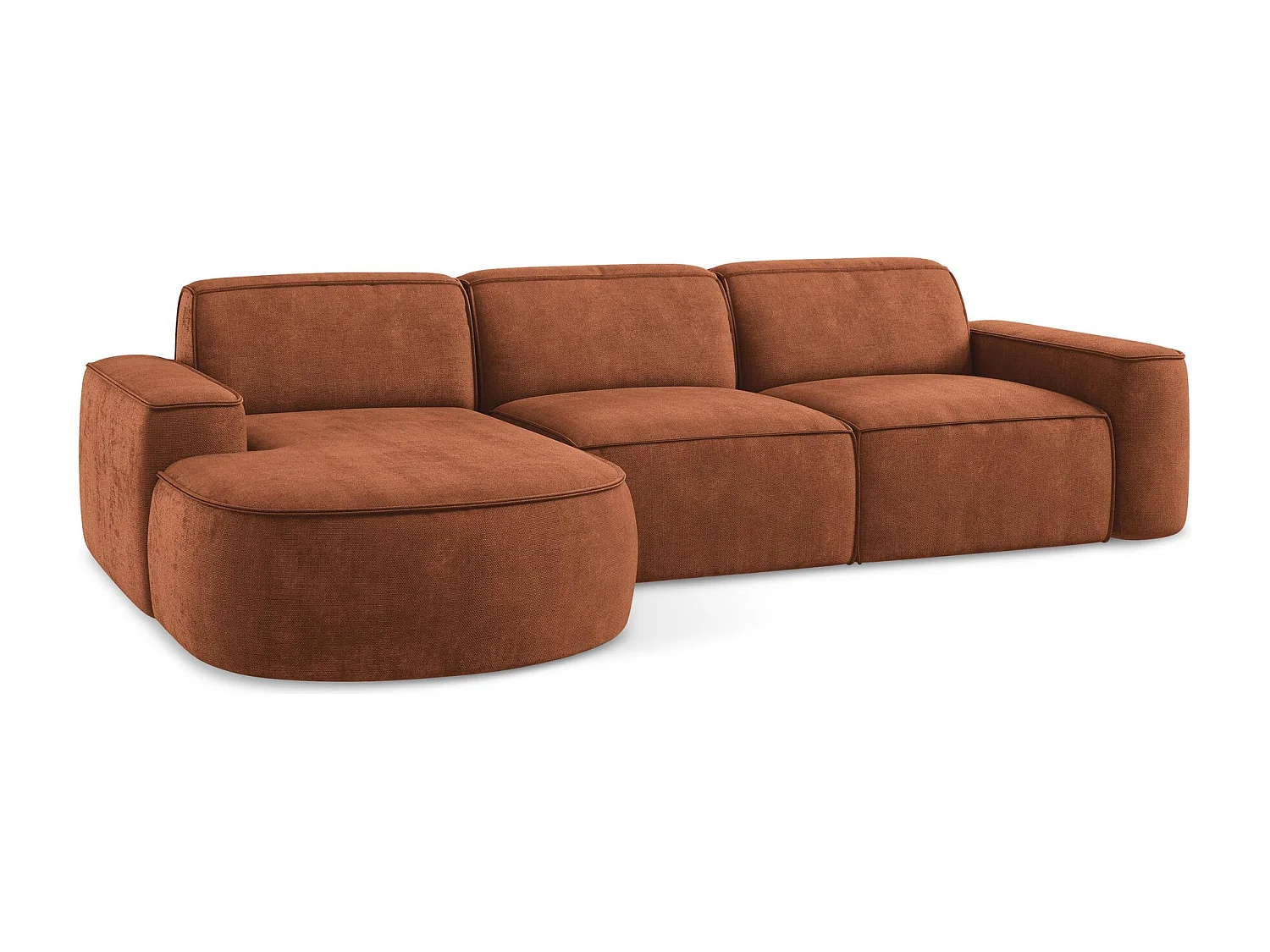 Modulaire hoekbank links van terracotta chenille stof - OMAO
