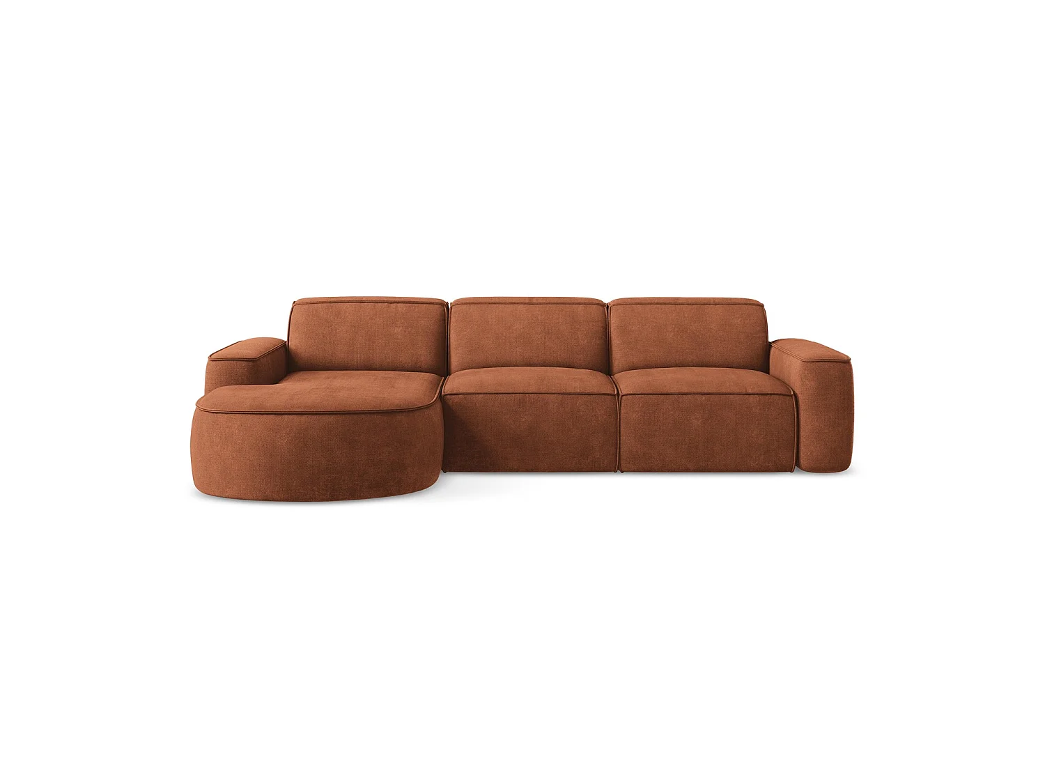 Canapé d'angle 3 places modulaire gauche en tissu chenille - terre cuite - MELISSA