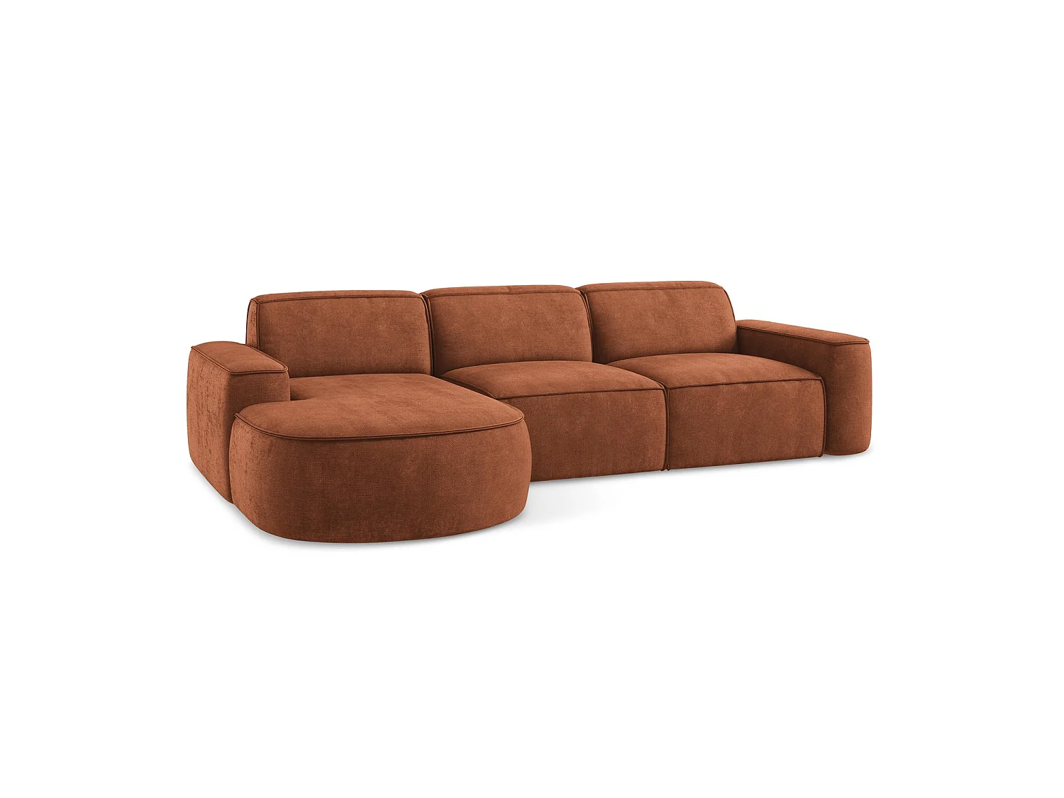 Canapé d'angle 3 places modulaire gauche en tissu chenille - terre cuite - MELISSA