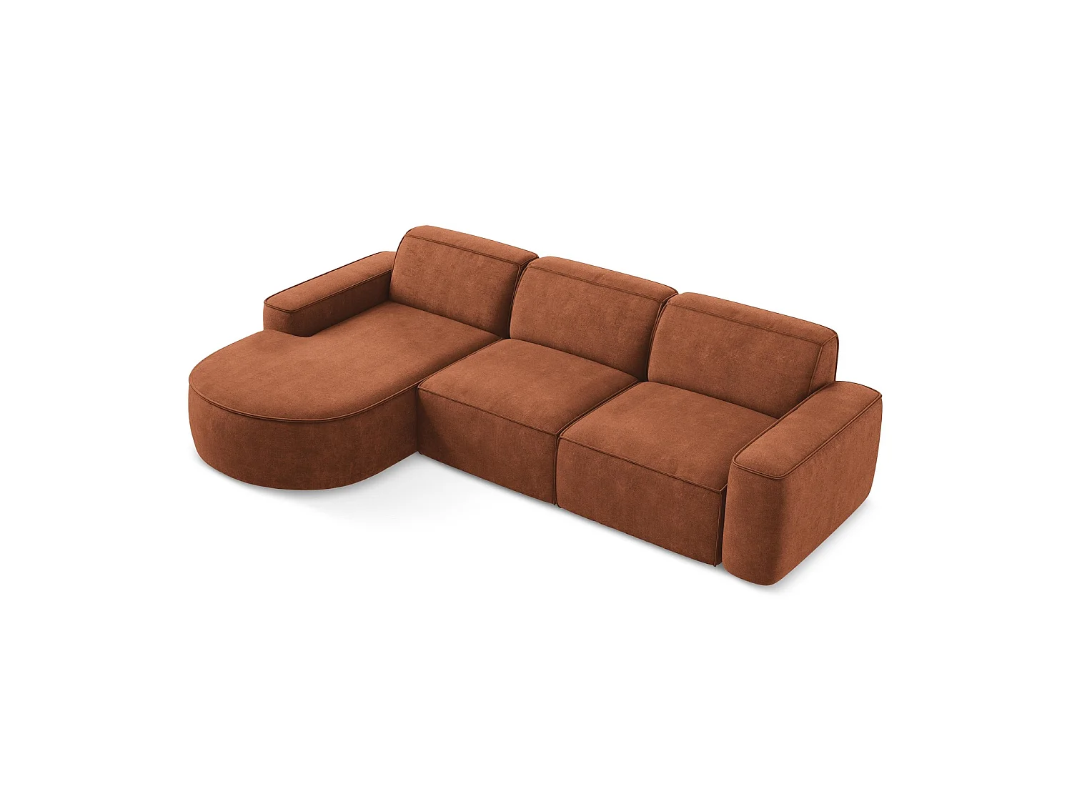 Canapé d'angle 3 places modulaire gauche en tissu chenille - terre cuite - MELISSA