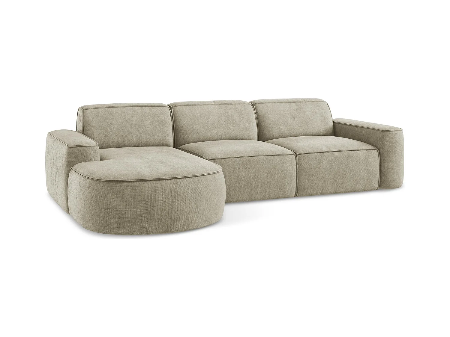 Canapé d'angle 3 places modulaire gauche en tissu chenille - beige - OMAO