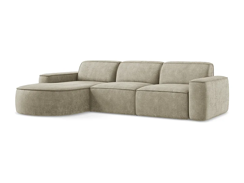 Canapé d'angle 3 places modulaire gauche en tissu chenille - beige - OMAO