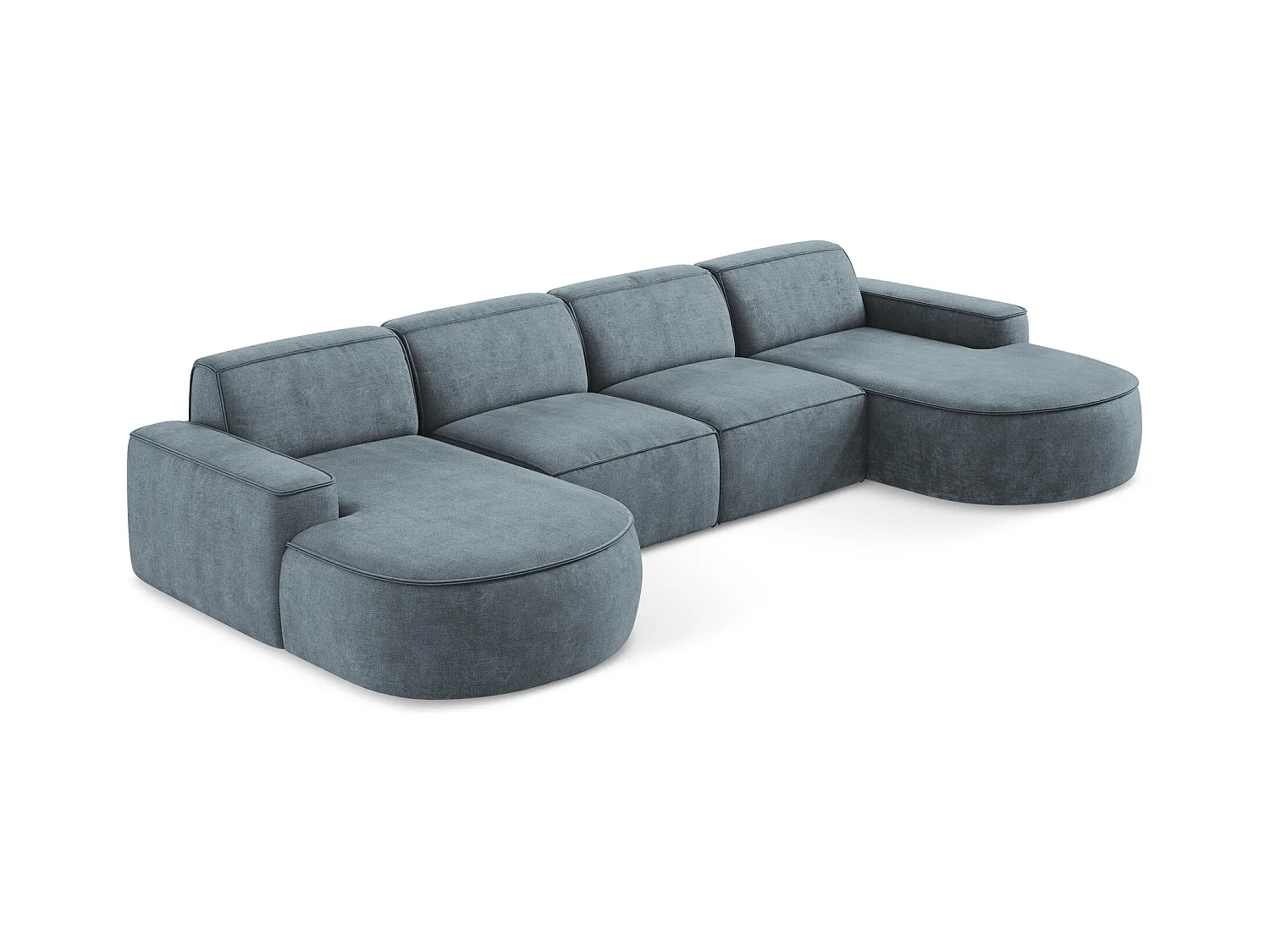 Canapé panoramique 4 places modulaire en tissu chenille - jeans - OMAO