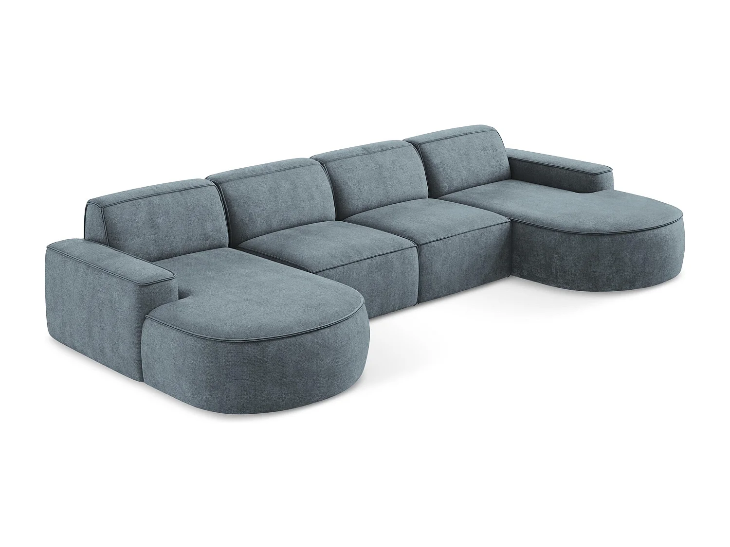 Canapé panoramique 4 places modulaire en tissu chenille - jeans - OMAO