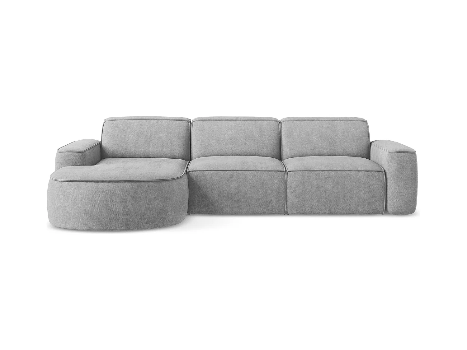 Canapé d'angle 3 places modulaire gauche en tissu chenille - gris clair - OMAO