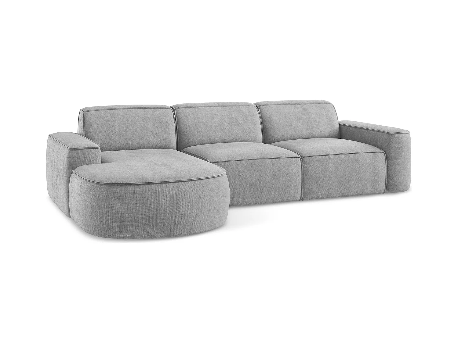 Canapé d'angle 3 places modulaire gauche en tissu chenille - gris clair - OMAO