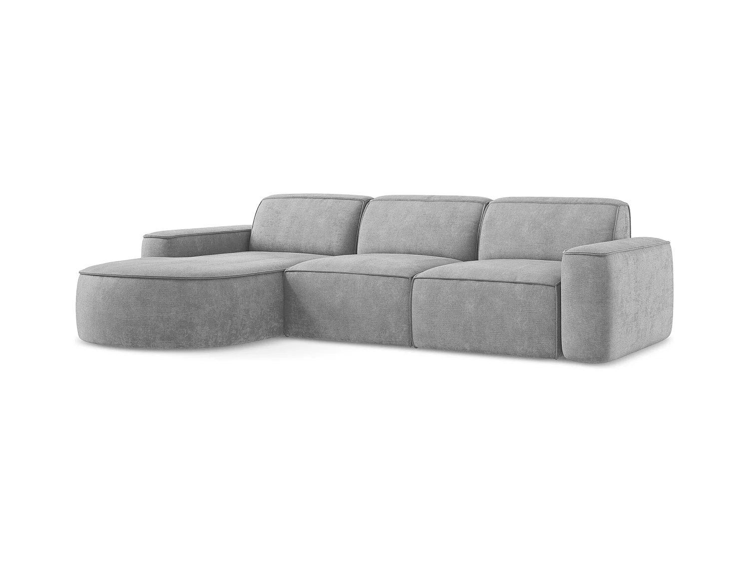 Canapé d'angle 3 places modulaire gauche en tissu chenille - gris clair - OMAO
