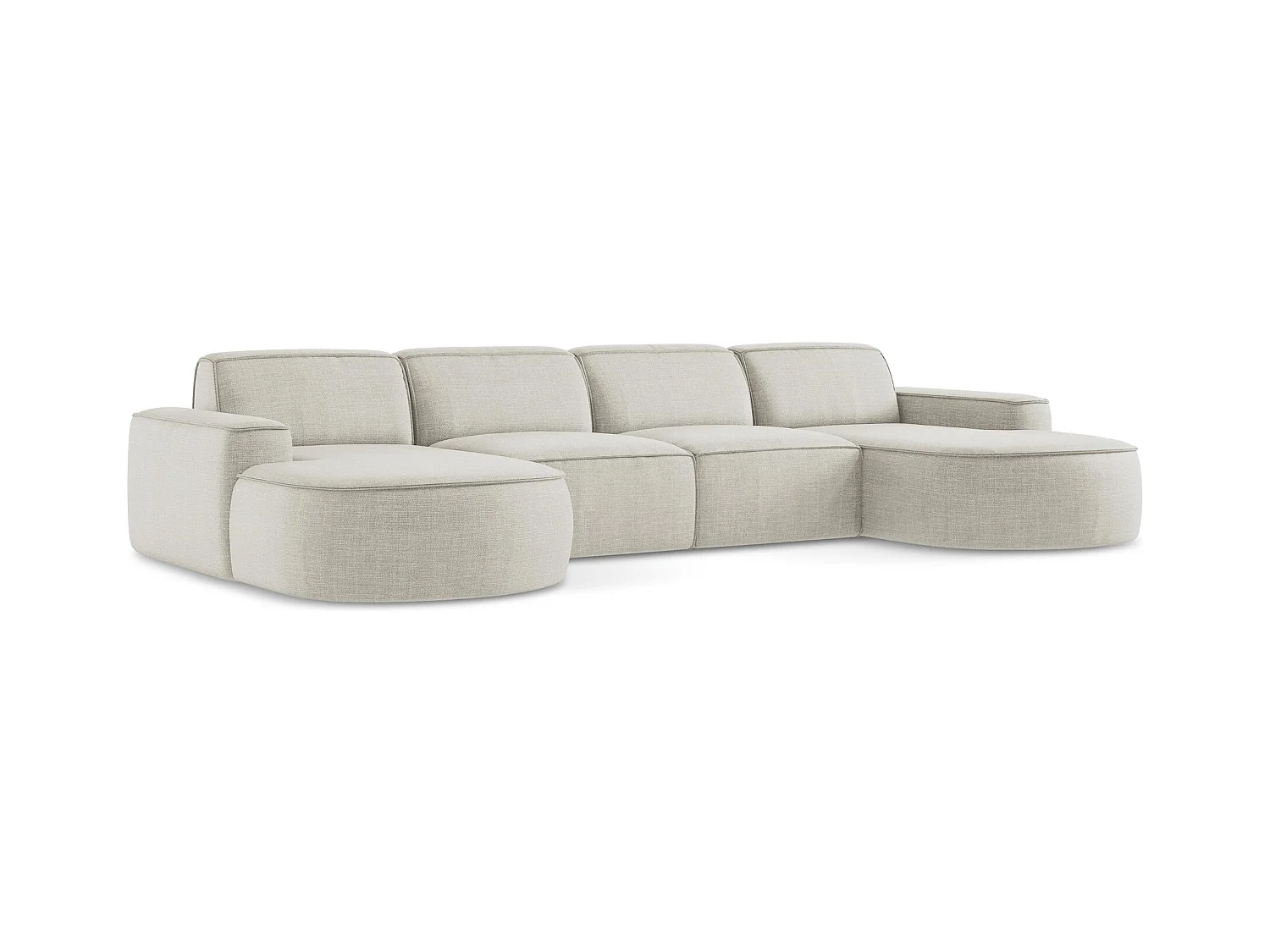Canapé panoramique 4 places modulaire gauche en tissu texturé - beige clair - OMAO