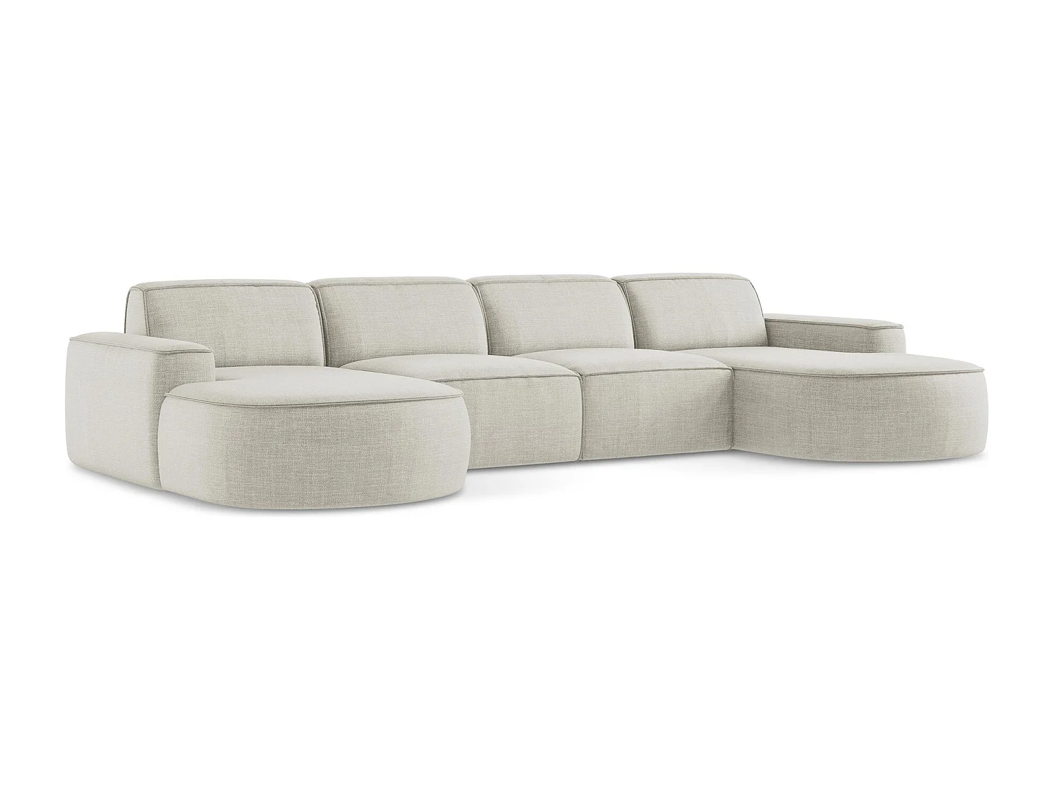 Canapé panoramique 4 places modulaire gauche en tissu texturé - beige clair - OMAO