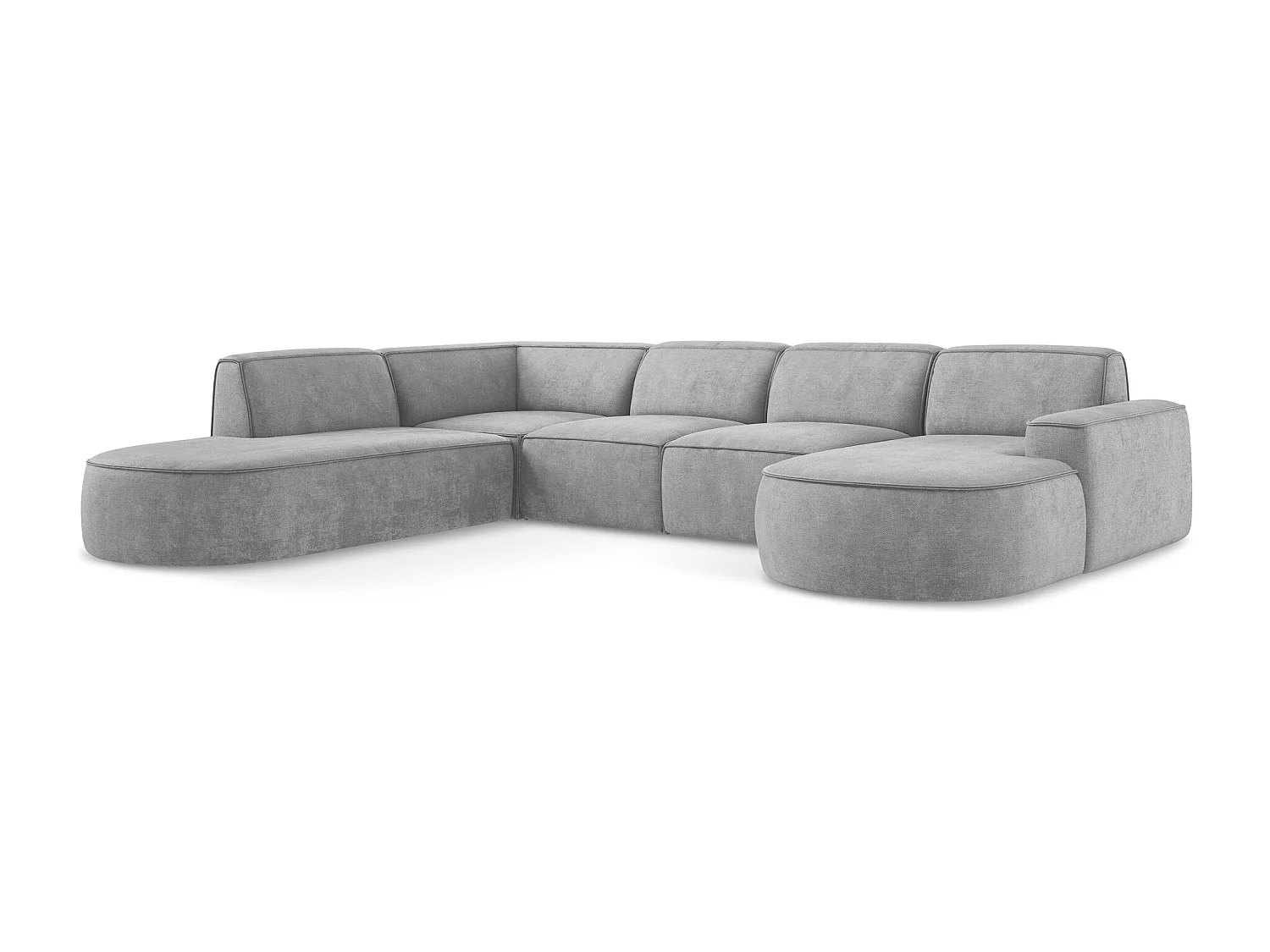 Canapé panoramique 5 places modulaire gauche en tissu chenille - gris clair - OMAO