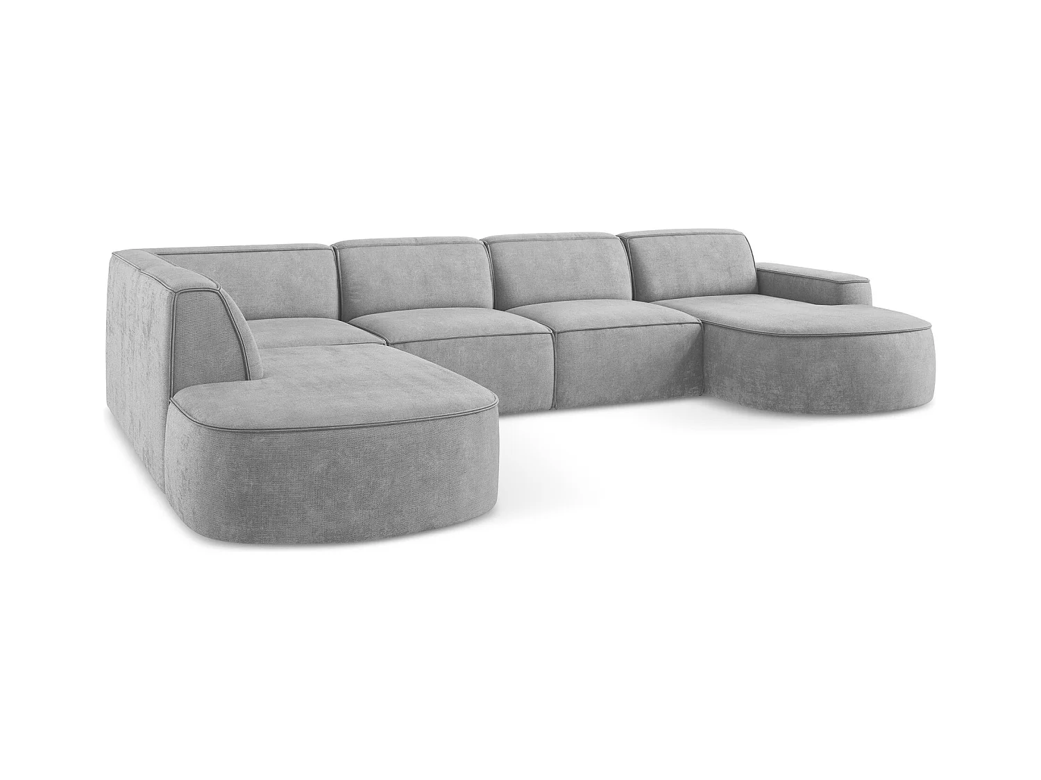 Canapé panoramique 5 places modulaire gauche en tissu chenille - gris clair - OMAO