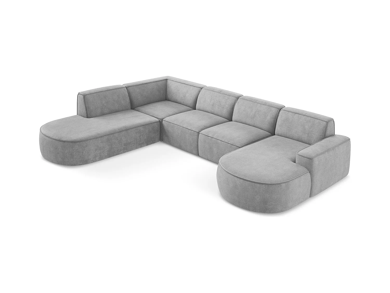 Canapé panoramique 5 places modulaire gauche en tissu chenille - gris clair - OMAO