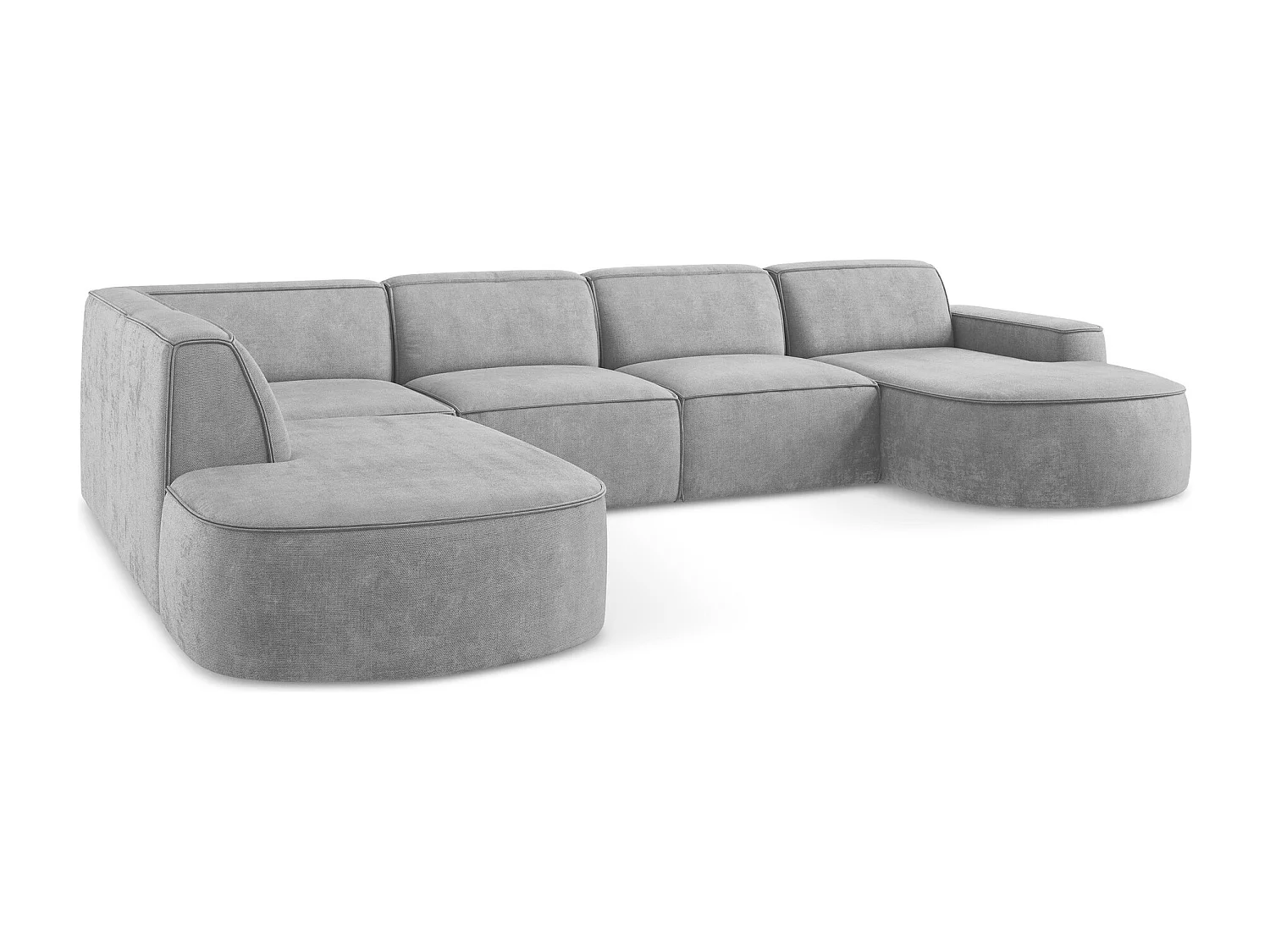 Canapé panoramique 5 places modulaire gauche en tissu chenille - gris clair - OMAO