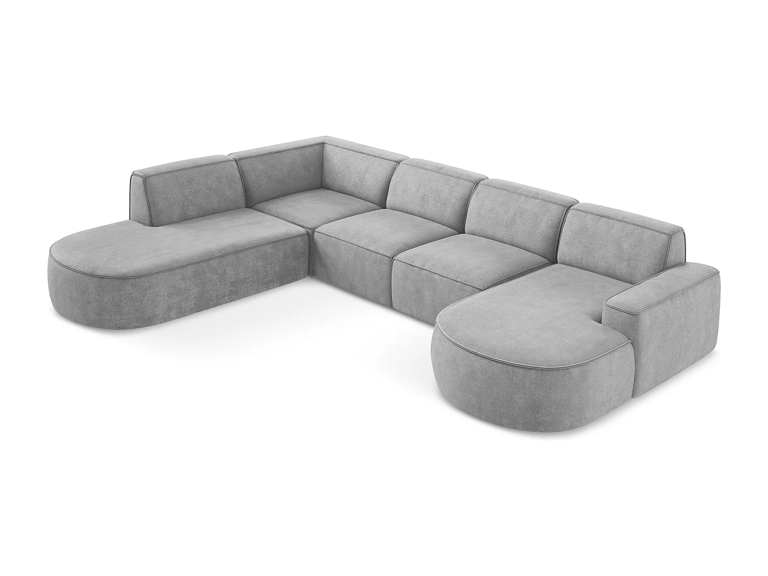 Canapé panoramique 5 places modulaire gauche en tissu chenille - gris clair - OMAO