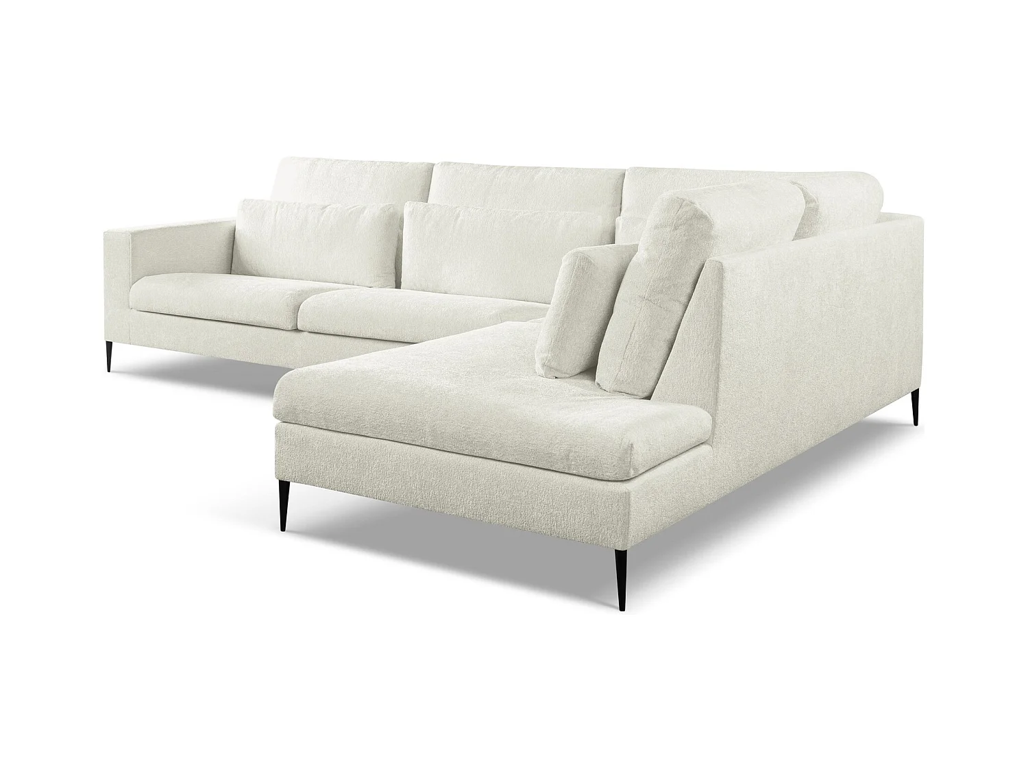 Canapé d’angle 4 places droit en tissu chenille - beige clair - AKALA