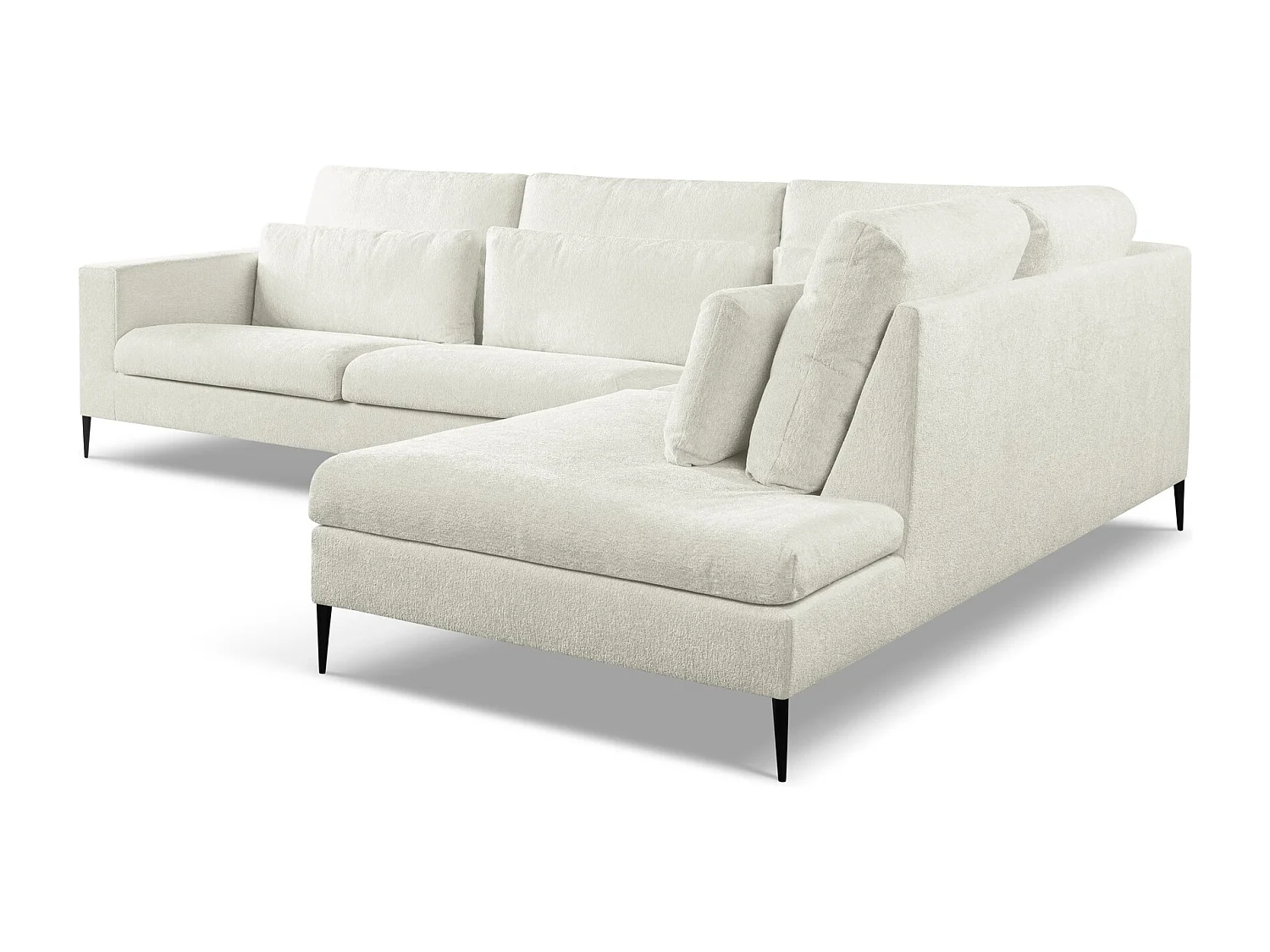 Canapé d’angle 4 places droit en tissu chenille - beige clair - AKALA