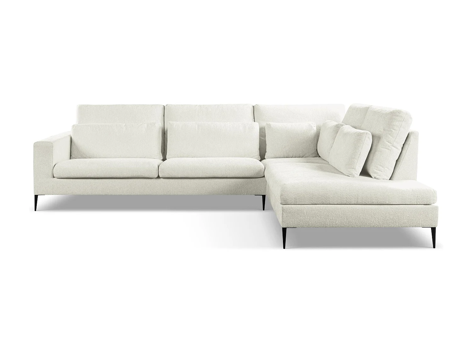 Canapé d’angle 4 places droit en tissu chenille - beige clair - AKALA