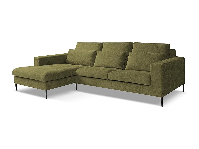 Canapé d’angle 3 places gauche en tissu chenille - olive - AKALA